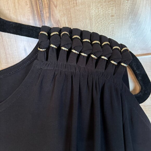 White House Black Market Matte Jersey Split Sleeve Top S Black 570349978 - Picture 4 of 8